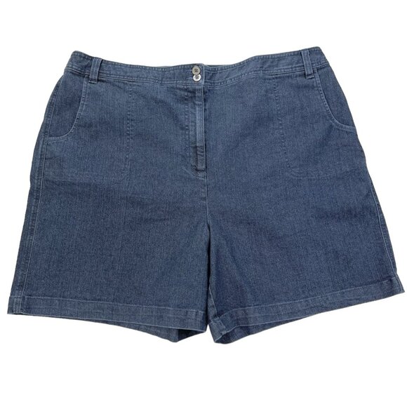 Laura Scott Women's Blue Denim Shorts Size 18 Stretch High Rise - Picture 1 of 11